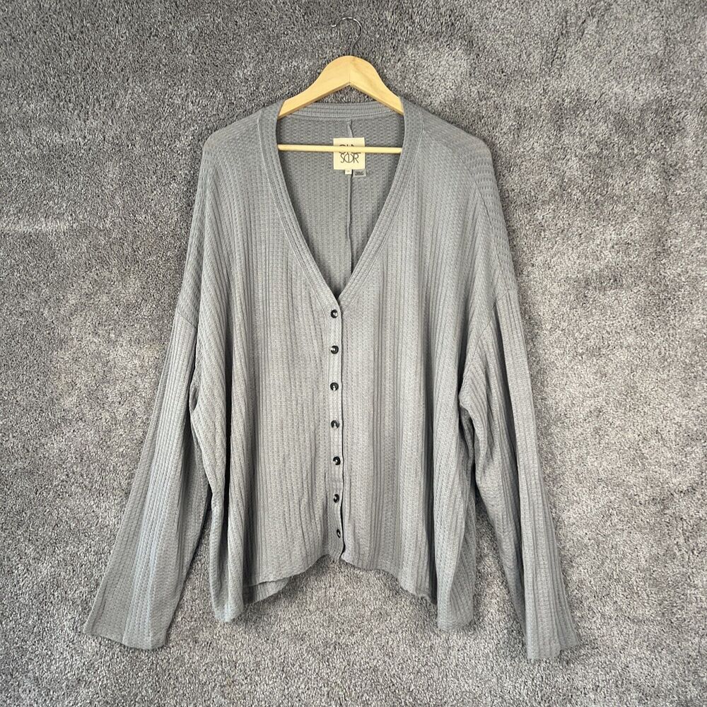 Chaser Cardigan Sweater Womens Small Gray Oversized Waffle Button Long Sleeve